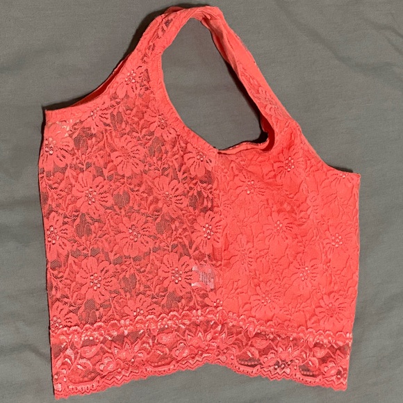 Cropped Lacy Tank Top, Pink-Orange, Small - Picture 3 of 5